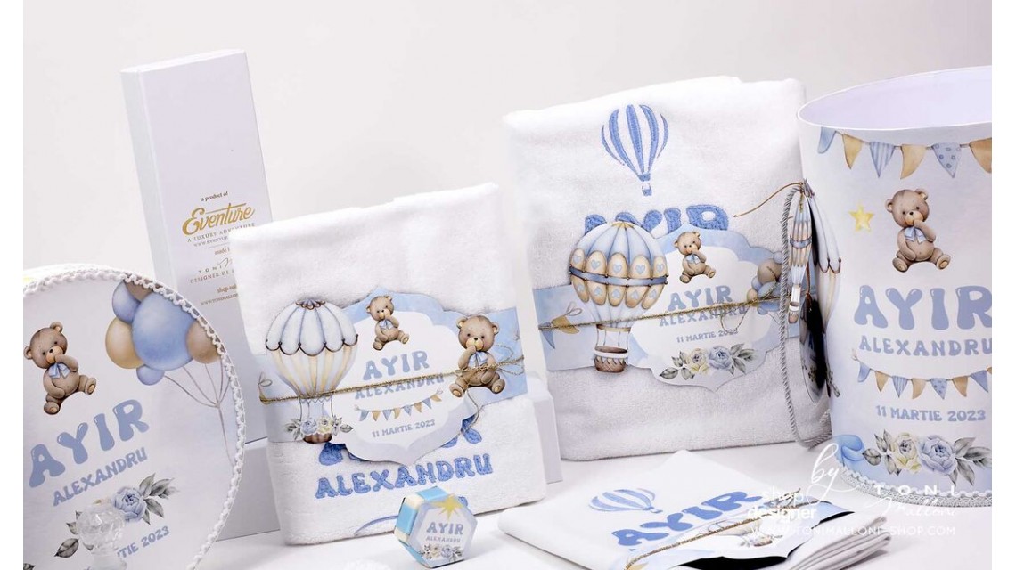 Trusou botez cu ursuleti albastri si baloane de aer cald Teddy Bear Bleu Hot Air Balloons 26